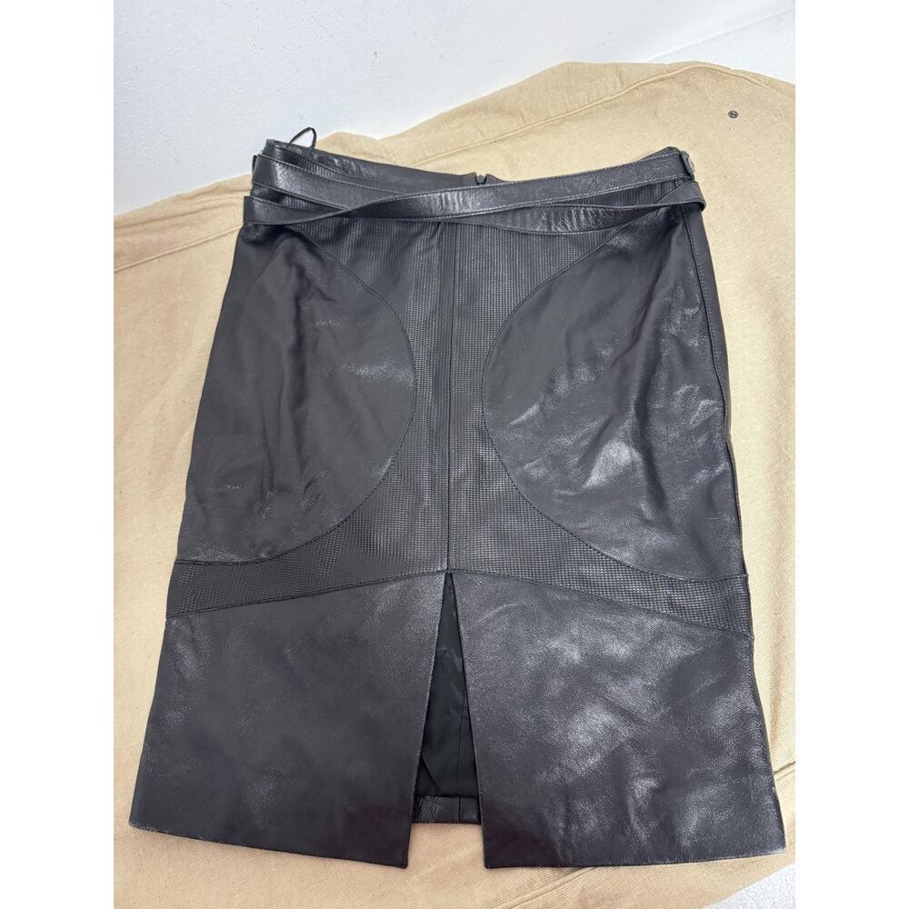Versace Jeans Couture Skirt Womens 28 IT 42 Black Leather Pencil Medusa Slit